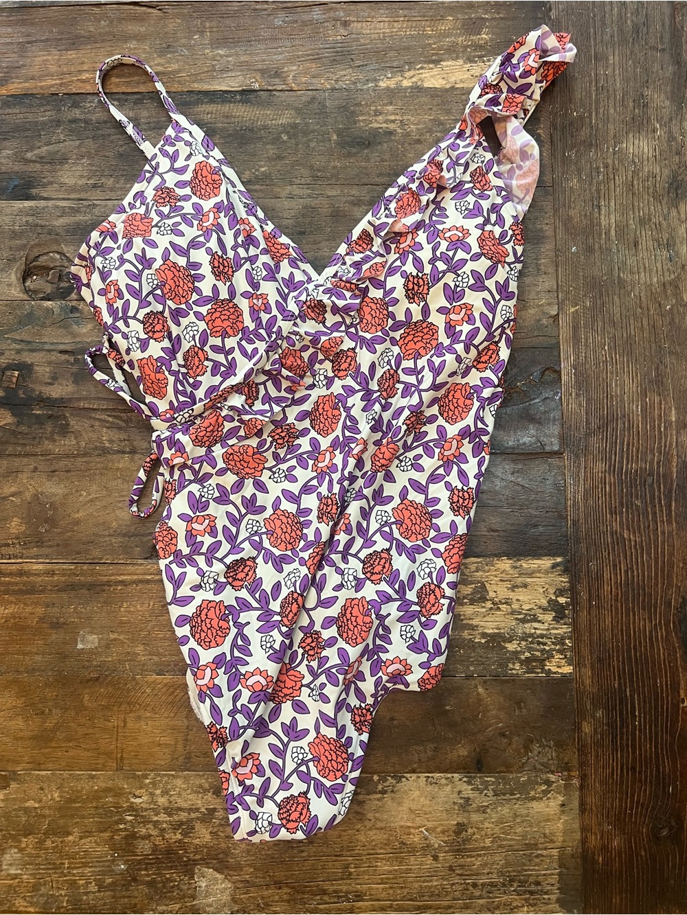 Sea Angel Floral One-Piece Swimsuit in Purple & Orange Sz Med